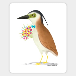 Nankeen Night Heron with a floral bouquet Magnet